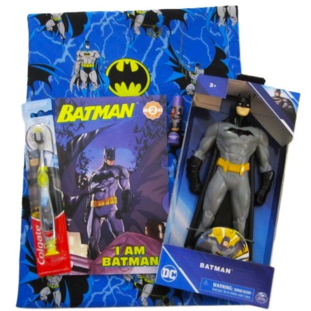 Batman Gift Set 9" Action Figure, Book, Tooth Brush, Lip Balm, Magic Towel NEW